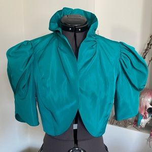 Vintage handmade teal taffeta bolero/crop jacket. small/XS